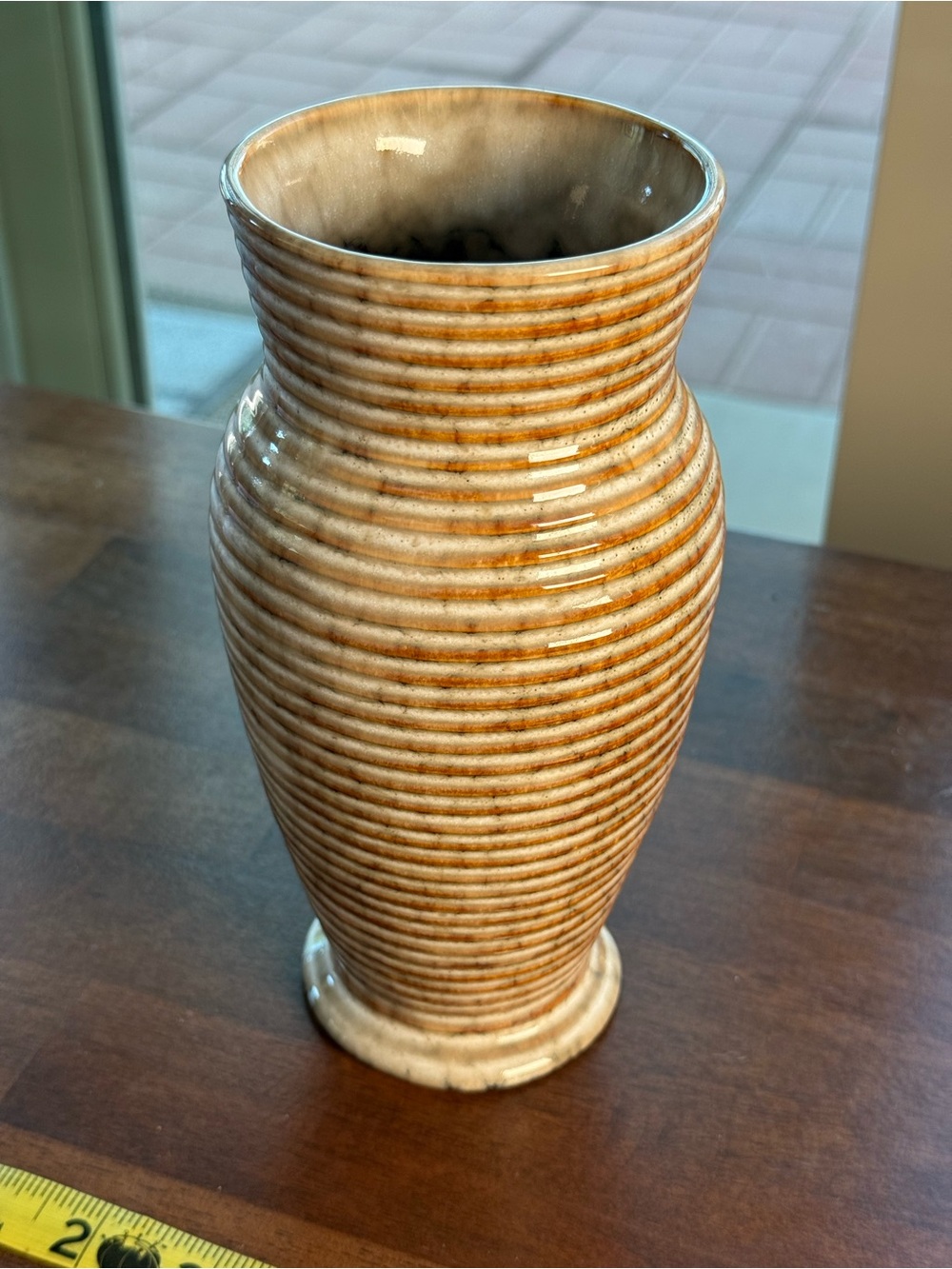 Unbranded Ribbed Ceramic Vase in Cream and Tan